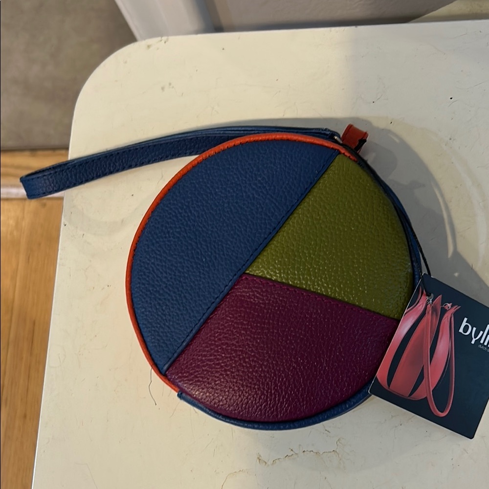 NWT Color Block Round Leather Wristlet by Bylin